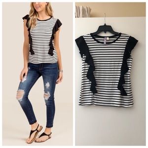 Alya- STRIPED RUFFLE KNIT TOP short sleeve top